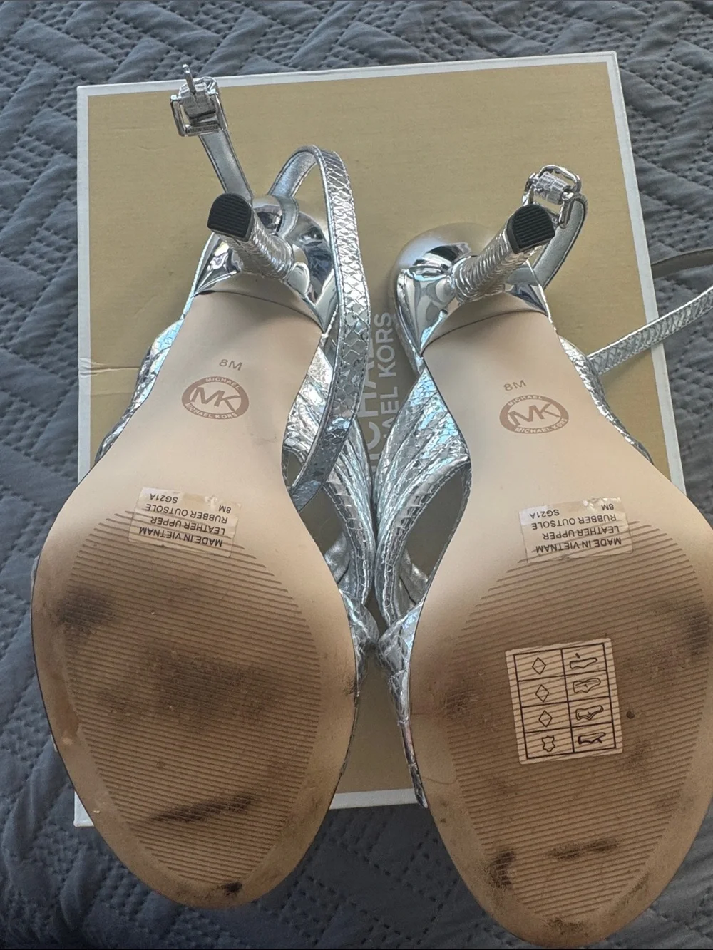 Michael Kors Silver Metallic Crisscross Slingback Heels
